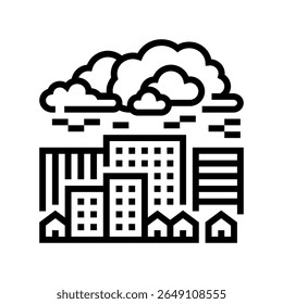 dangerous glowing cloud over city radioactive pollution line icon vector. dangerous glowing cloud over city radioactive pollution sign. isolated contour symbol black illustration