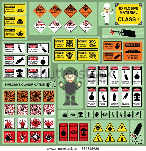 Dangerous Goods and\
Hazardous Materials - Set of Signs and Symbols of Explosive\
Material\
Classification
