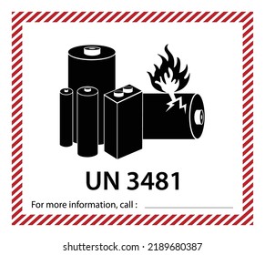 Dangerous goods label vector illustration, Lithium battery label vector design, UN 3481 Lithium Ion Battery Shipping Label design isolated, industrial label UN 3481, UN3481 SIGN