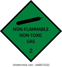 Dangerous Goods Placards Class 2. Non-flammable Gas Sign. Green On Black.