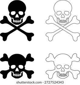 Dangerous gothic poison warning black icon, silhouette skull and bones vector, toxic hazard sign, dark aesthetic symbol.