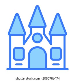dangerous house vector blue outline icon.
