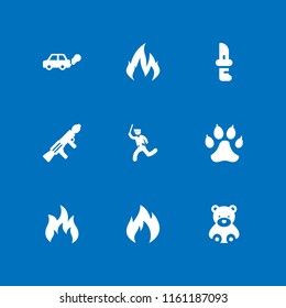 dangerous icon. 9 dangerous set with knife, wolf, policeman and fire vector icons for web and mobile app