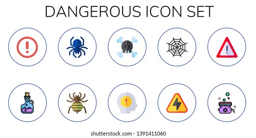 dangerous icon set. 10 flat dangerous icons.  Simple modern icons about  - exclamation mark, poison, spider, danger, warning, spider web, high voltage