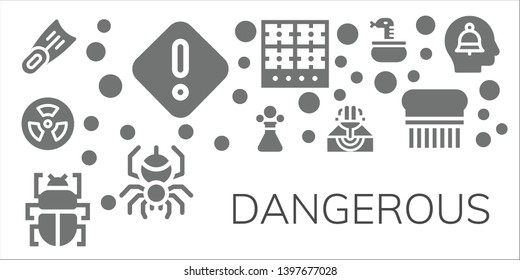 dangerous icon set. 11 filled dangerous icons.  Simple modern icons about  - Fins, Danger, Radioactive, Poison, Fleas, Eruption, Burner, Spider, Snake, Flea, Alert