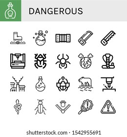 dangerous icon set. Collection of Poison, Trap, Harmonic, Saw, Laser, Beetle, Spider, Pollution, Cobra, Polar bear, Snake, Error, Warning icons