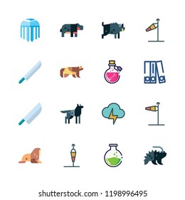 dangerous icon set. vector set about light bolt, hippopotamus, porcupine and blinder icons set.