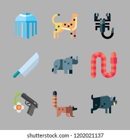 dangerous icon set. vector set about rhinoceros, cheetah, snake and boar icons set.