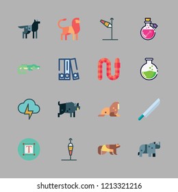 dangerous icon set. vector set about knife, crocodile, light bolt and text icons set.