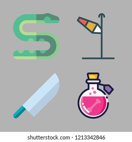 dangerous icon set. vector set about poison, knife, wind sign and snake icons set.