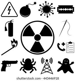 Dangerous and icons set. Flat style vector illustration