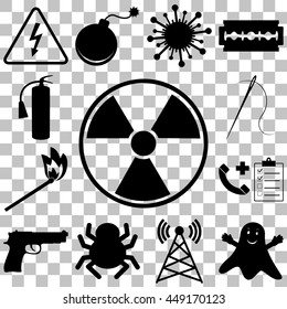 Dangerous and icons set. Flat style vector illustration