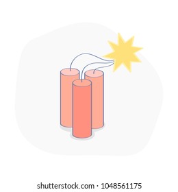 Dangerous ignited Dynamite. Risk Of Strong Explosion. Detonation sign, Bomb weapon, Explosive effect vector icon. Flat isolated outline symbol.