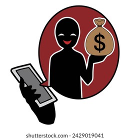 Peligroso material de imagen de un hombre malo sosteniendo una bolsa de dinero