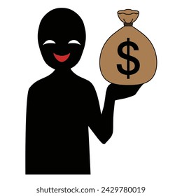 Gefährliches Bildmaterial eines Bösen, der eine Tüte Geld in der Hand hält