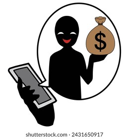 Dangerous image material of a bad man holding a bag of money