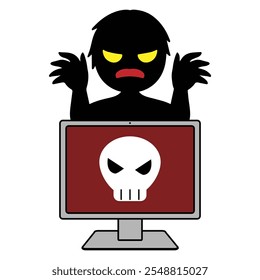 Dangerous image material of a skull and crossbones computer and a hacker