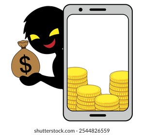 Dangerous image material of a smartphone that transmits bad people and money