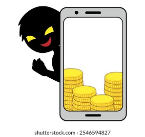 Dangerous image material of a smartphone that transmits bad people and money