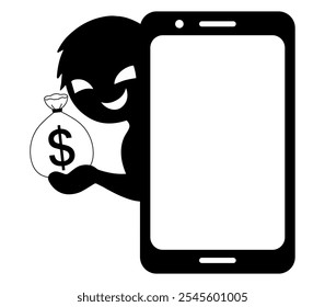 Dangerous image material of a villain with money and a smartphone