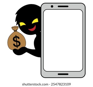 Dangerous image material of a villain with money and a smartphone