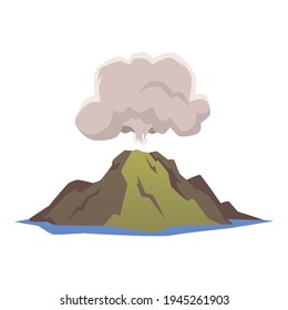 Dangerous island with awakened volcano a vector isolated illustration.