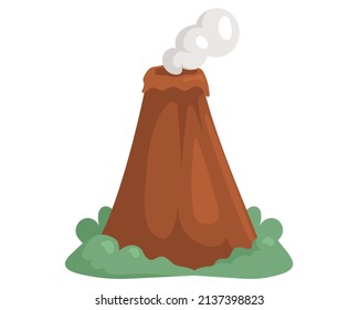 Dangerous island with awakened volcano vector isolated illustration, dormant volcano with smoke. Adventure time concept, journey to geological formation above earths surface rock formation