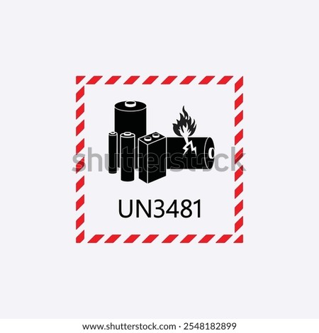 Dangerous label, Hazard, Lithium Battery sign. UN3481 logo. High quality black style vector illustrator.