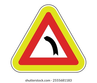 Dangerous Left Curve Warning Sign Featuring Red Triangle and Black Curved Arrow Icon, Indicating a Sharp Turn or Limited Visibility Ahead, Available as a Vector File