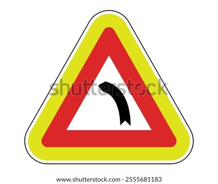 Dangerous Left Curve Warning Sign Featuring Red Triangle and Black Curved Arrow Icon, Indicating a Sharp Turn or Limited Visibility Ahead, Available as a Vector File