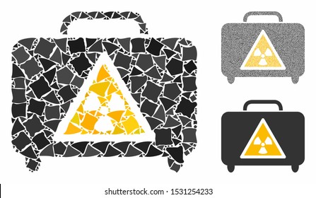 Dangerous luggage mosaic of unequal pieces in variable sizes and shades, based on dangerous luggage icon. Vector raggy pieces are grouped into mosaic.