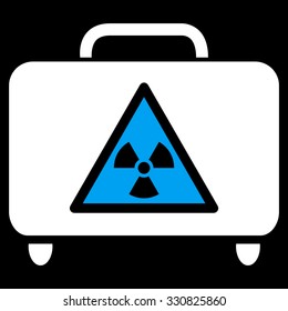 Dangerous Luggage vector icon. Style is flat bicolor blue and white symbol, rounded angles, black background.