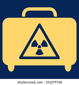 Dangerous Luggage vector icon. Style is flat yellow symbol, rounded angles, blue background.