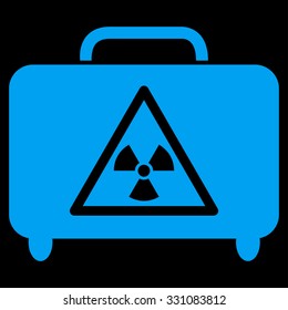 Dangerous Luggage vector icon. Style is flat blue symbol, rounded angles, black background.