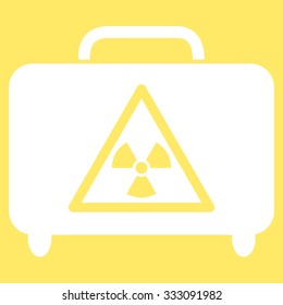 Dangerous Luggage vector icon. Style is flat white symbol, rounded angles, yellow background.