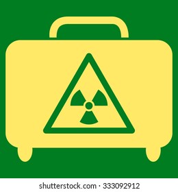Dangerous Luggage vector icon. Style is flat yellow symbol, rounded angles, green background.