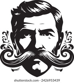 Silueta de hombre peligroso con barba de bigote y peinado fresco. Esta es la ilustración vectorial perfecta para diseños de regalo del Día del Padre o diseños de camisetas. Puede utilizar este vector de carácter peligroso 