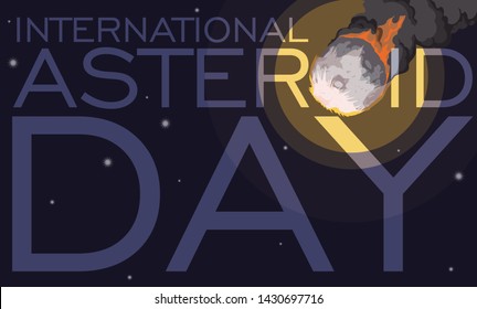 Dangerous meteor view in a starry sky view promoting awareness from this space objects during International Asteroid Day.