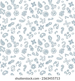 Dangerous Microbes and Bacteria vector Genetics concept linear seamless pattern 