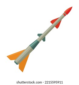 Ilustración peligrosa del vector de cohetes de misiles. Armamento balístico, atómico, aéreo aislado en fondo blanco. Impacto, guerra, concepto de arma explosiva para diseño de pancartas