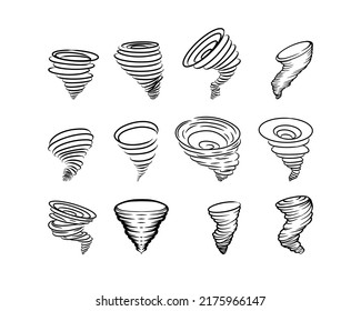 Desastre natural peligroso, tornado eólico, huracán, tifón, torbellino, vector de diseño de caricaturas