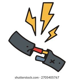 Peligroso Cable abierto Corto Electricidad Ilustración vectorial de color plano Diseño de Plantilla