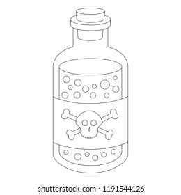 Dangerous Poison Bottle colorless cartoon. Outlined illustration with thin line black stroke