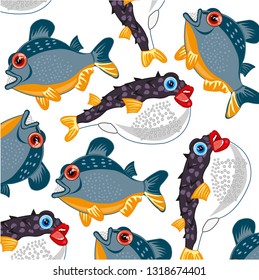 Dangerous and poisonous river and sea fish pattern