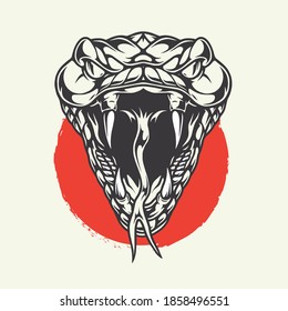 Dangerous poisonous snake head template in vintage monochrome style isolated vector illustration