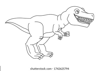 Dangerous predator Tyrannosaurus Rex open mouth, drawn close-up. Prehistoric extinct animal. Coloring page book for children, adults. Vector isolated template flat doodle realistic black outline icon