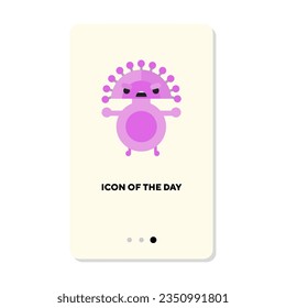 Dangerous purple bacteria flat icon. Circular creature with face isolated. Healthcare, illness, bacillus concept. Vector illustration symbol elements for web