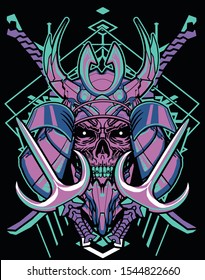 dangerous purple blue samurai skull robot with modern geometry background for t shirt , poster , stiker design