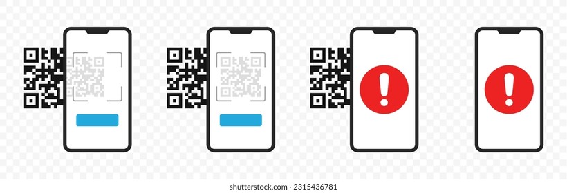 Dangerous qr code connection vector design. Scanning barcode or contactless payment with mobile phone via QR code scanning app graphic design