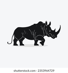 Dangerous rhinoceros standing and walking. Rhino full body silhouette collection. Herbivorous rhino standing silhouette on a white background. Wild peaceful rhino silhouette bundle design.